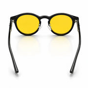 Melato Nox dagbril binnenkant – zwart acetate frame gele lenzen neussteun zilver blauwlichtfilter