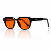 Melato Meridian avondbril schuinvoor – zwart geometrisch acetate frame oranje lens blauwlichtfilter slaap