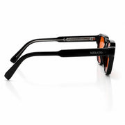 Melato Meridian avondbril zijkant – zwart acetate pootje oranje lens 100% filter