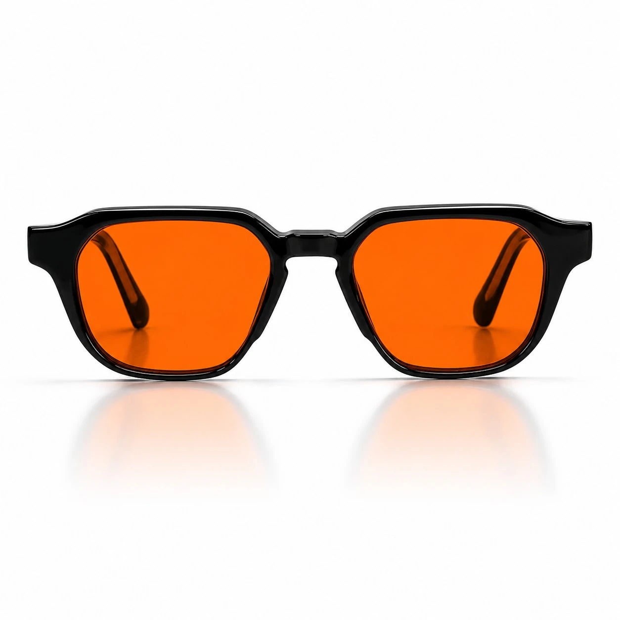 Melato Meridian avondbril voorkant – zwart geometrisch acetate frame oranje lens 100% blauwlichtfilter