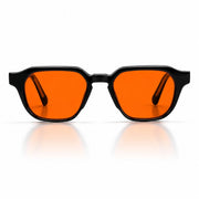Melato Meridian avondbril voorkant – zwart geometrisch acetate frame oranje lens 100% blauwlichtfilter