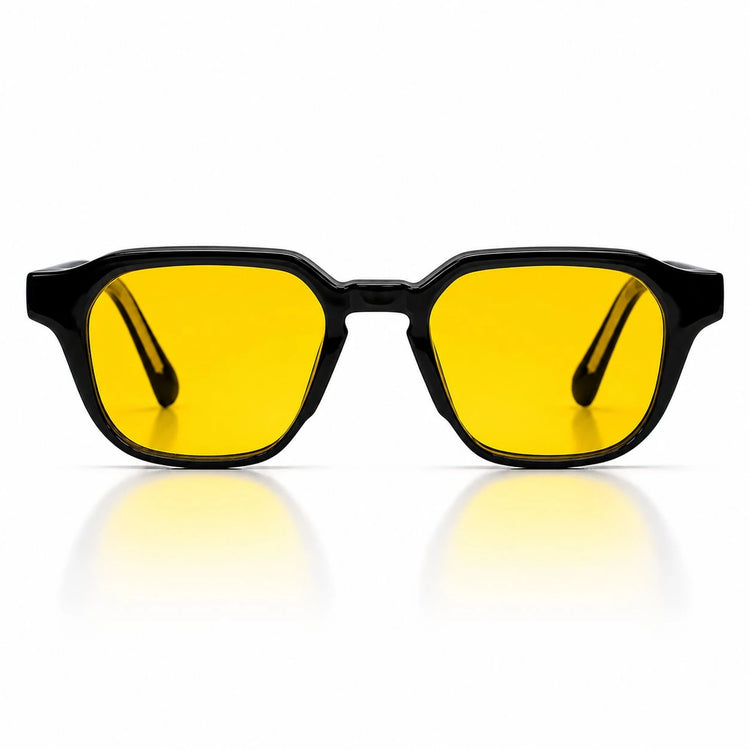 Melato Meridian dagbril voorkant – zwart geometrisch acetate frame gele lens 99% blauwlichtfilter