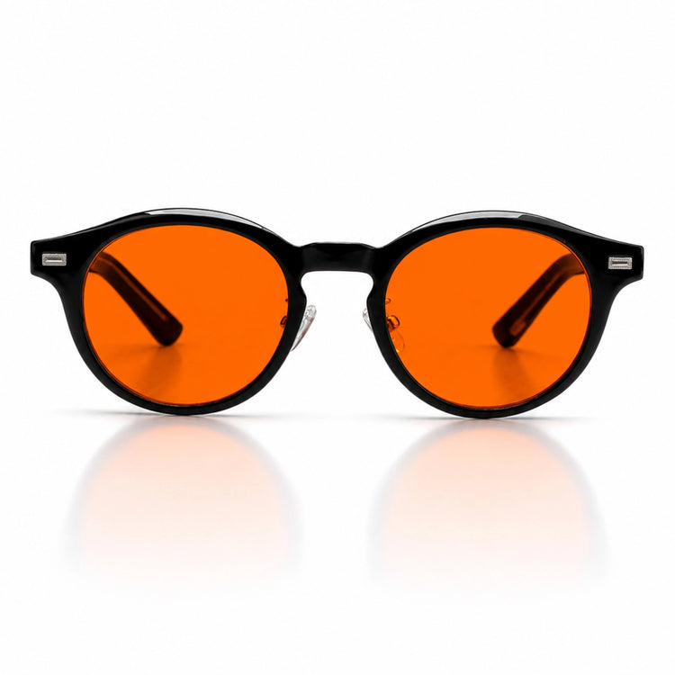 Melato Nox avondbril voorkant – zwart acetate frame oranje lens 100% blauwlichtfilter