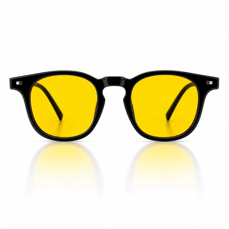 Melato Dusk dagbril voorkant – zwart wayfarer acetate frame gele lens 99% blauwlichtfilter