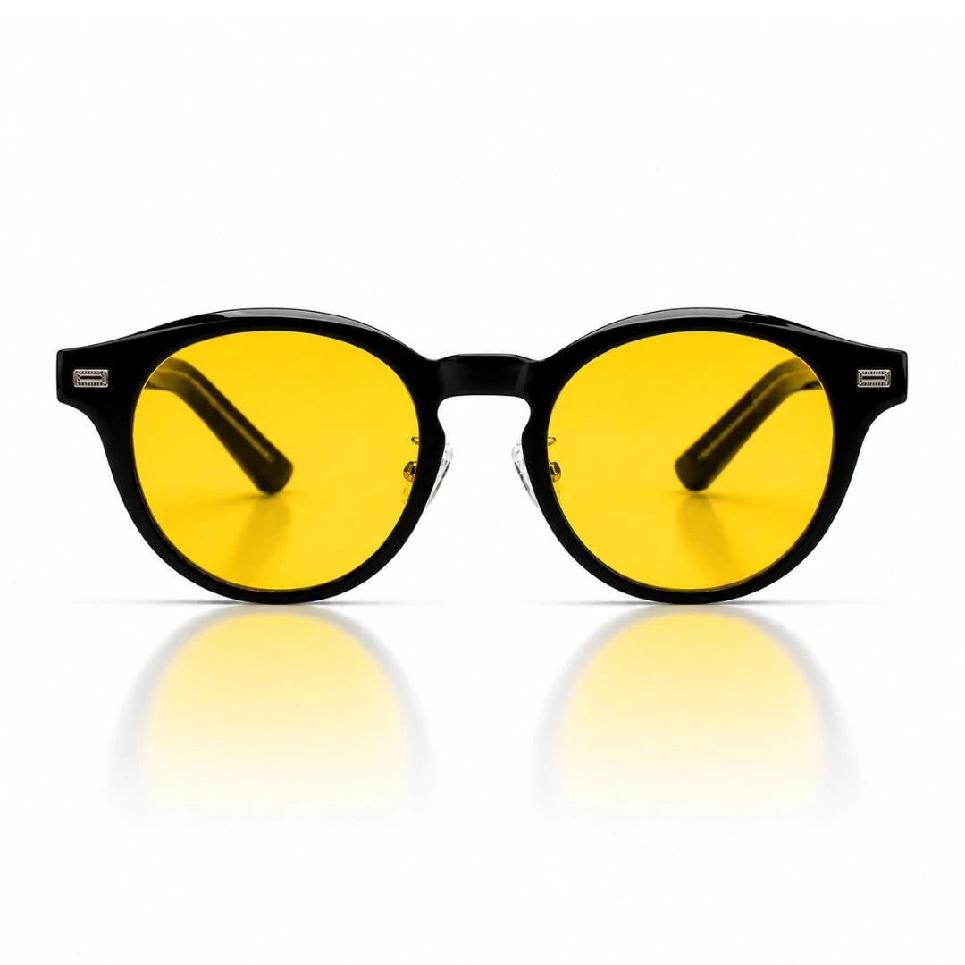 Melato Nox dagbril voorkant – zwart acetate frame gele lens 99% blauwlichtfilter