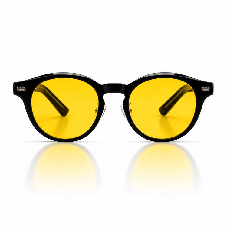 Melato Nox dagbril voorkant – zwart acetate frame gele lens 99% blauwlichtfilter