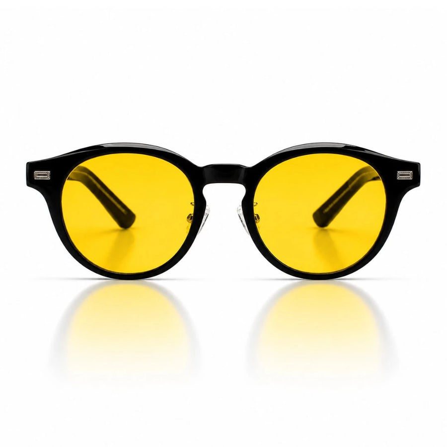 Melato Nox dagbril voorkant – zwart acetate frame gele lens 99% blauwlichtfilter
